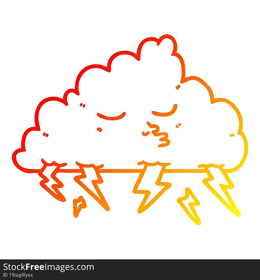 Warm Gradient Line Drawing Cartoon Storm Cloud