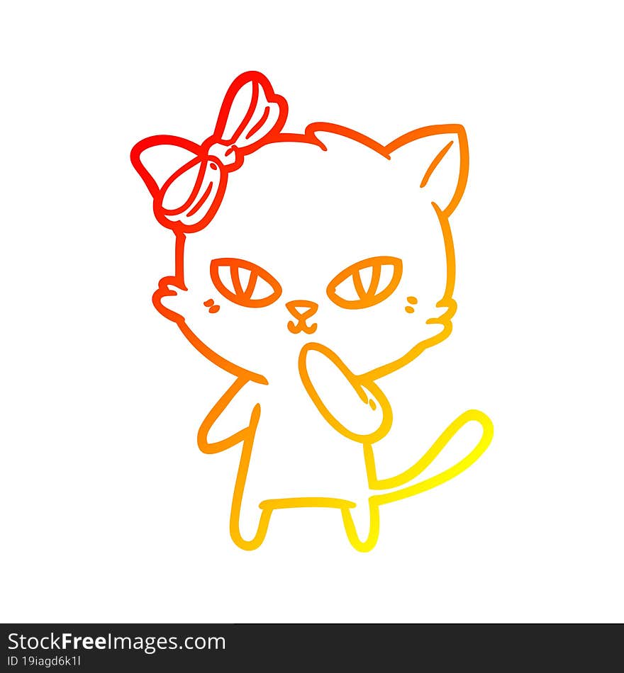 warm gradient line drawing of a cute cartoon cat