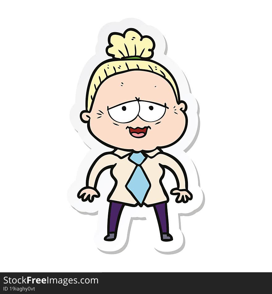 sticker of a cartoon happy old lady