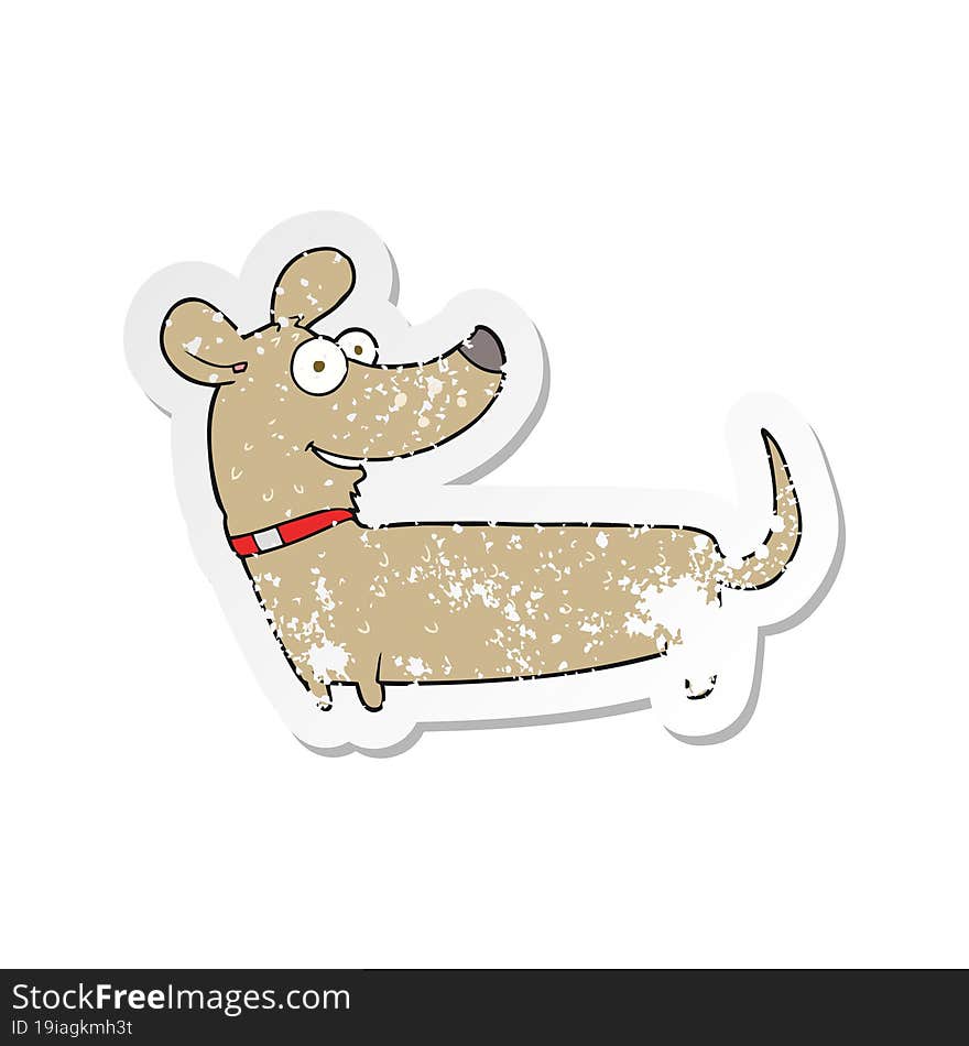 retro distressed sticker of a cartoon happy dog