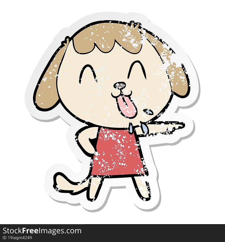 distressed sticker of a cute cartoon dog