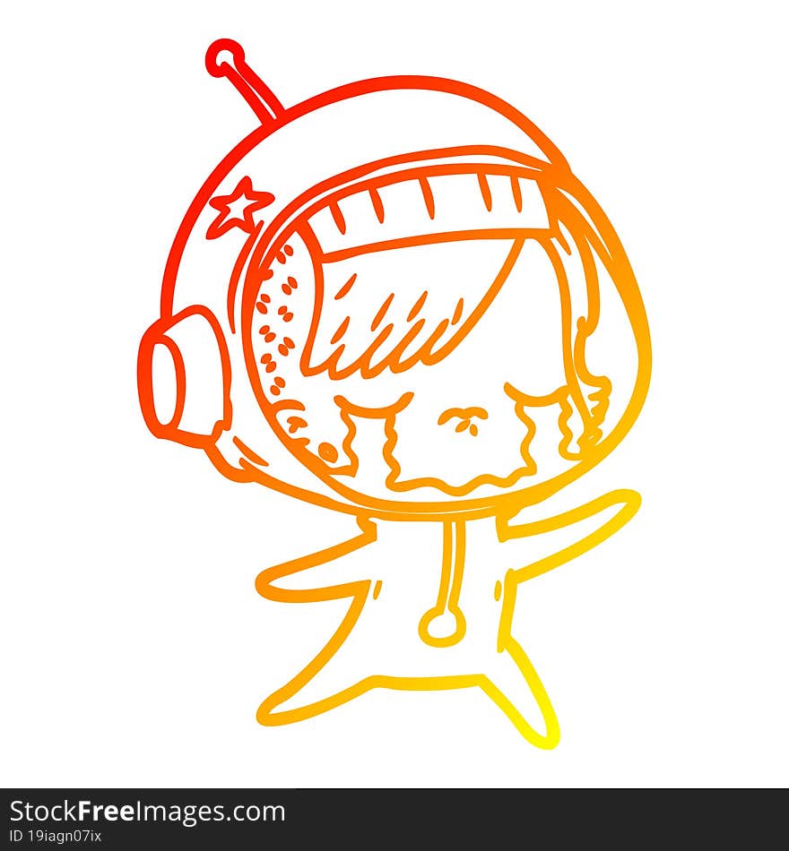 Warm Gradient Line Drawing Cartoon Crying Astronaut Girl