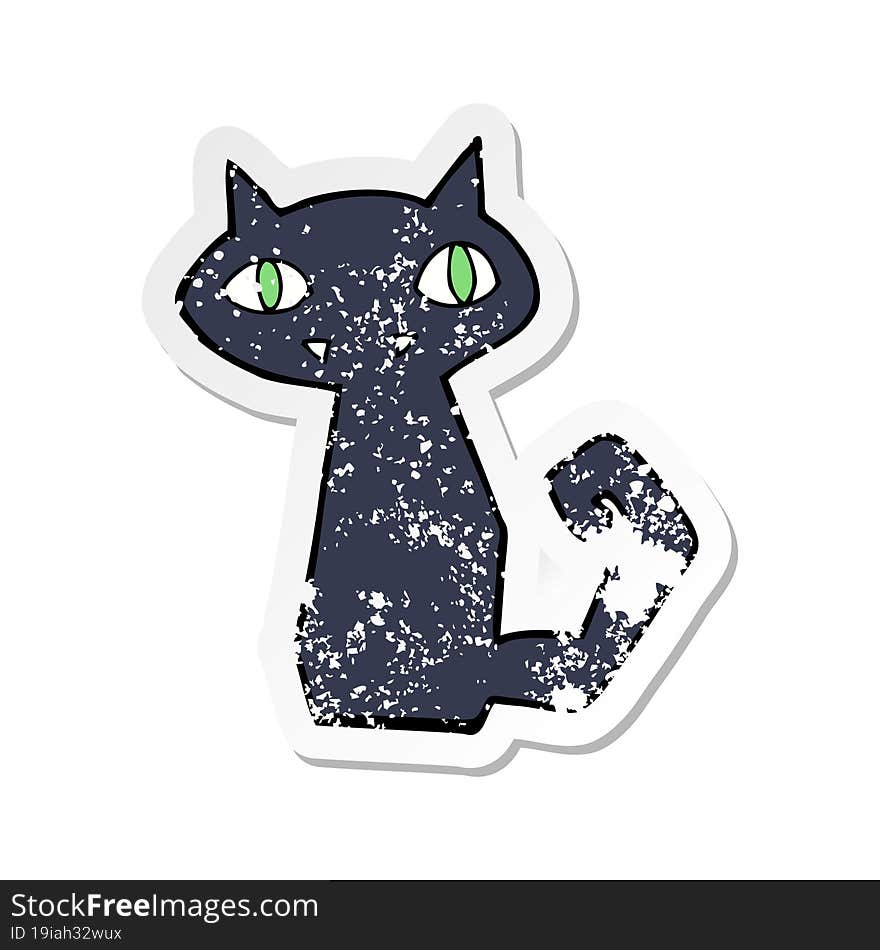 retro distressed sticker of a cartoon black cat