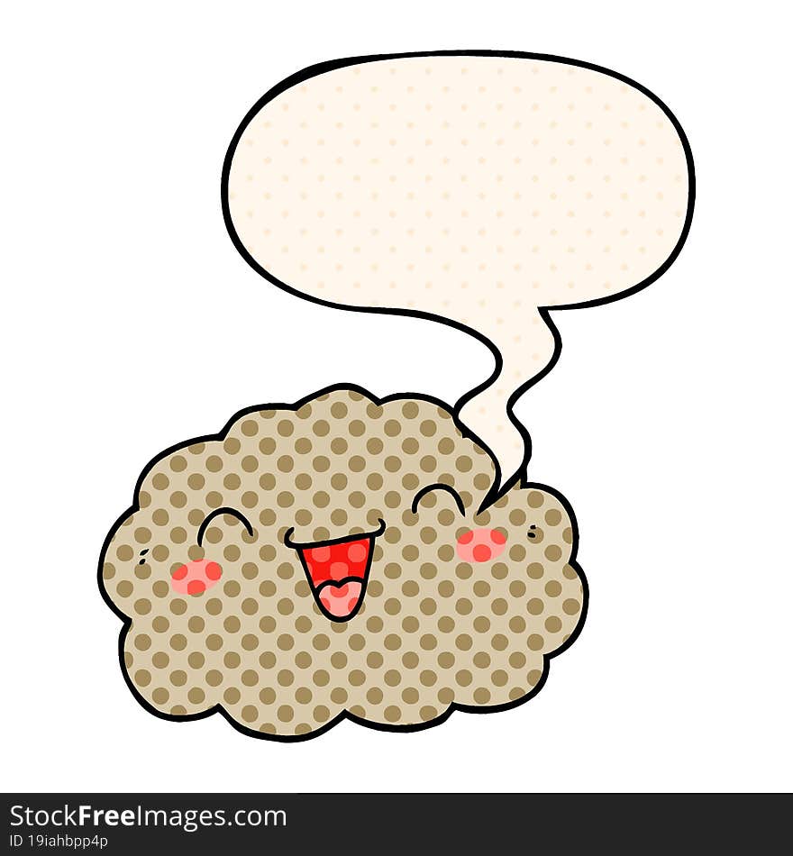 happy cartoon cloud and speech bubble in comic book style