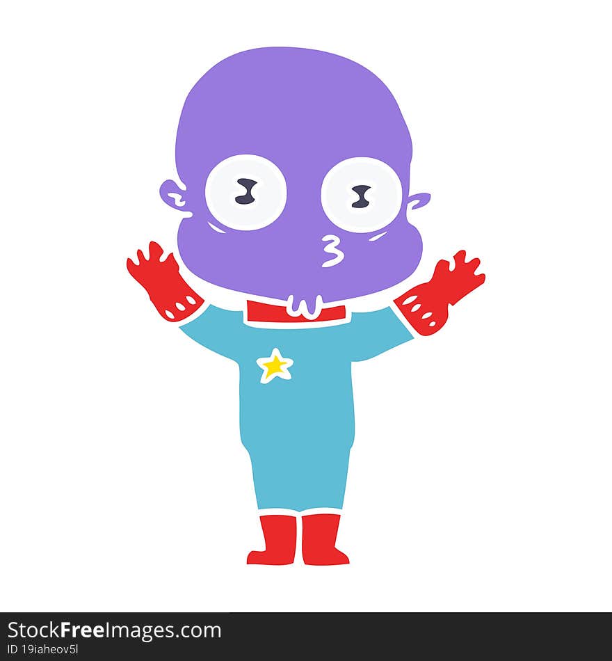 Flat Color Style Cartoon Weird Bald Spaceman