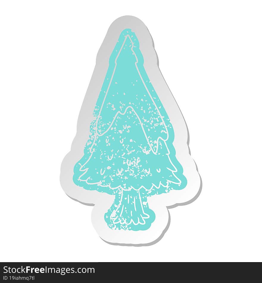 distressed old cartoon sticker single snow covered tree