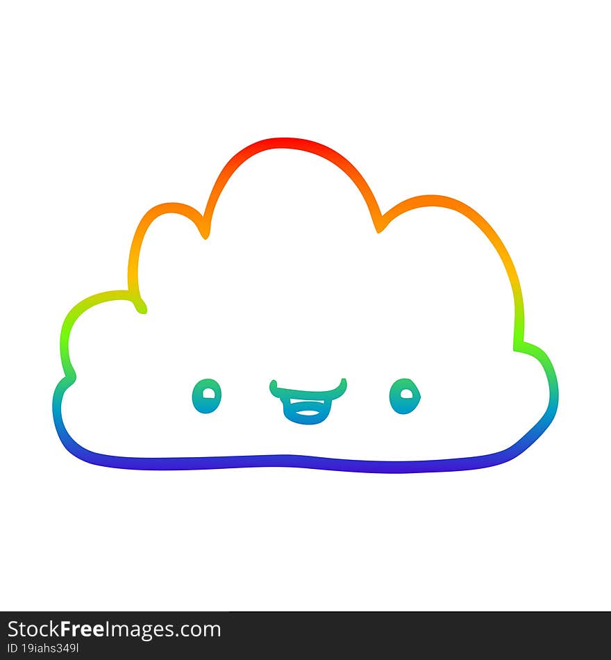 rainbow gradient line drawing of a happy cartoon cloud