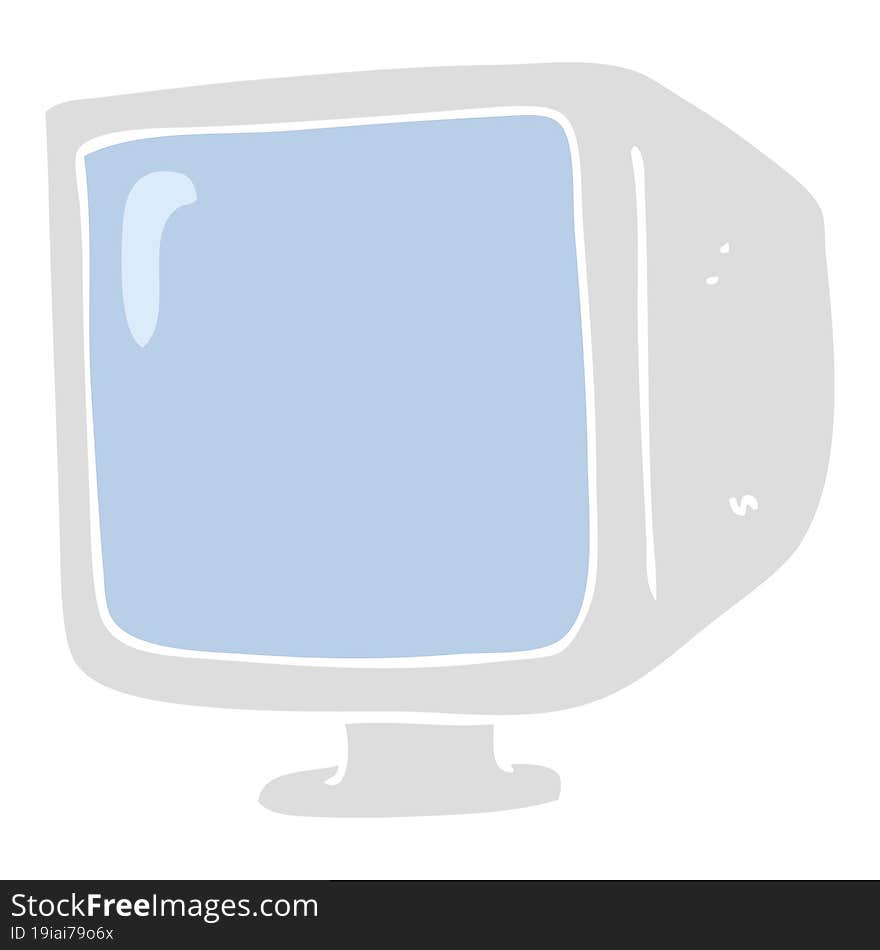 Flat Color Illustration Of A Cartoon Old Computer Monitor