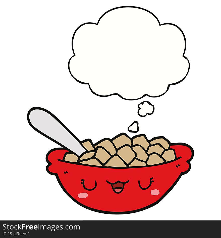 cute cartoon bowl of cereal and thought bubble