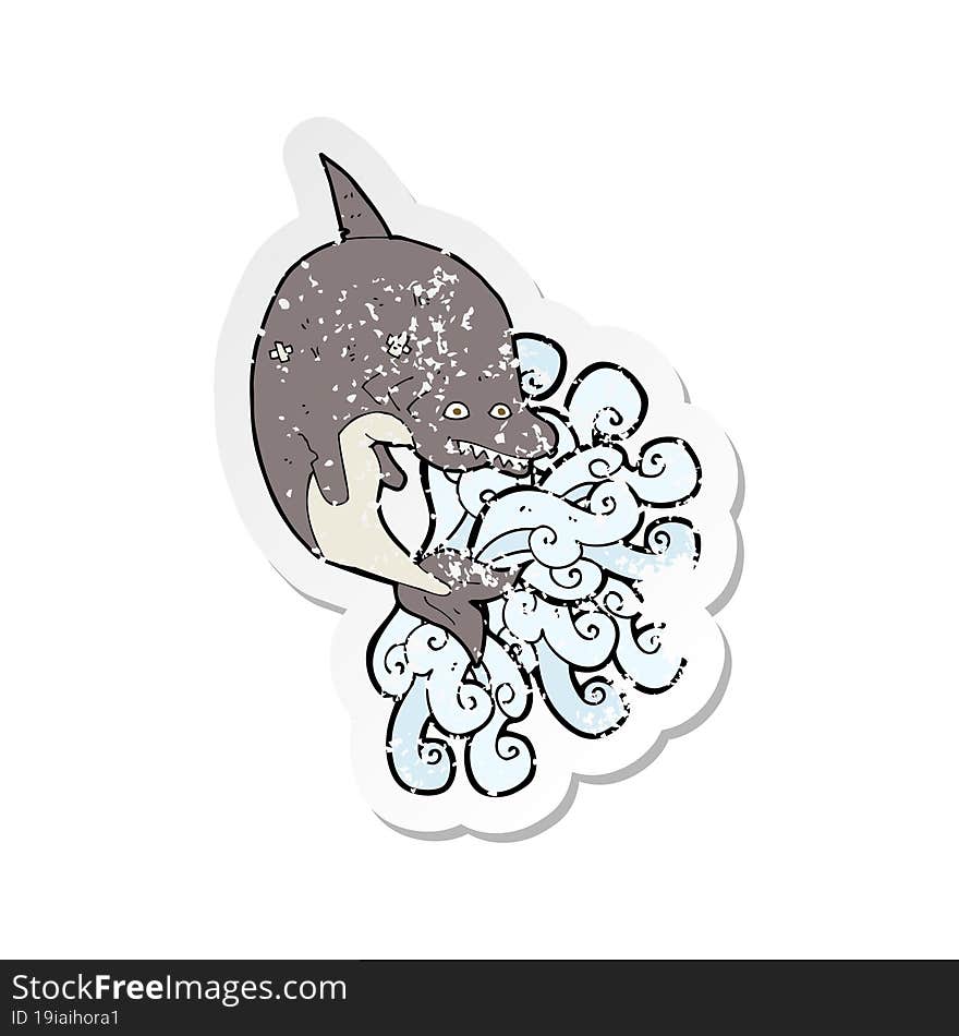 retro distressed sticker of a cartoon shark