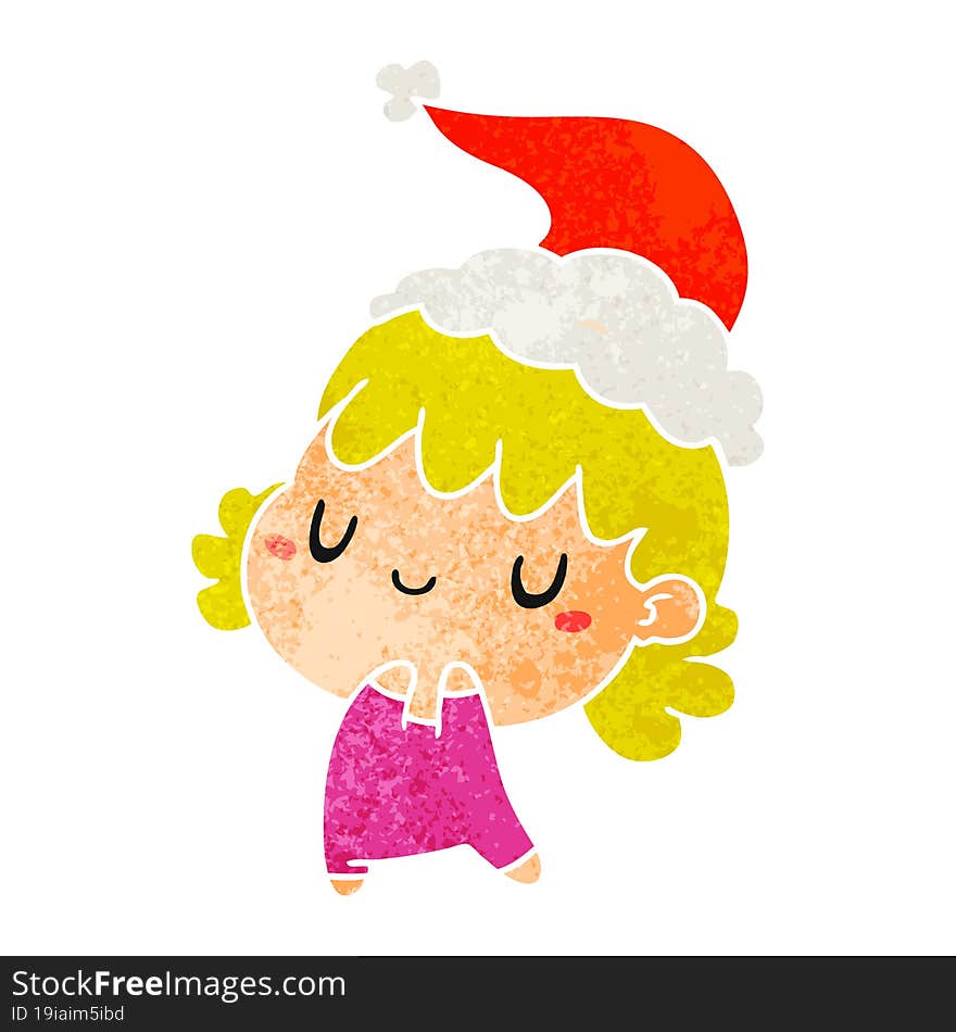 hand drawn christmas retro cartoon of kawaii girl