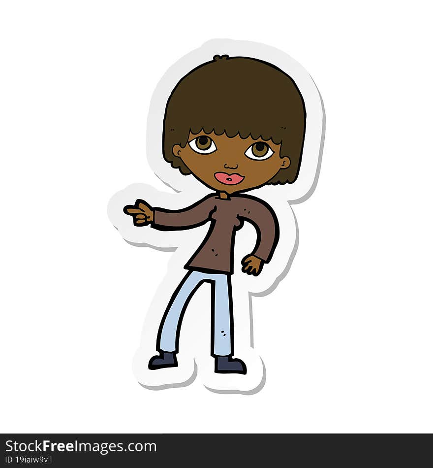 sticker of a cartoon woman pointing