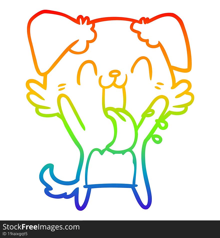 rainbow gradient line drawing cartoon panting dog waving