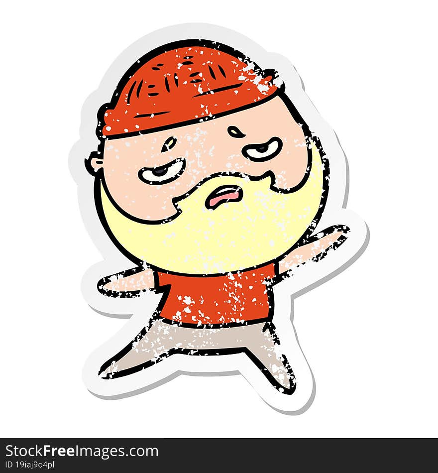 distressed sticker of a cartoon worried man with beard