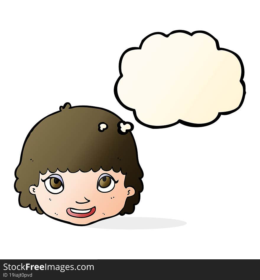 Cartoon Happy Female Face With Thought Bubble