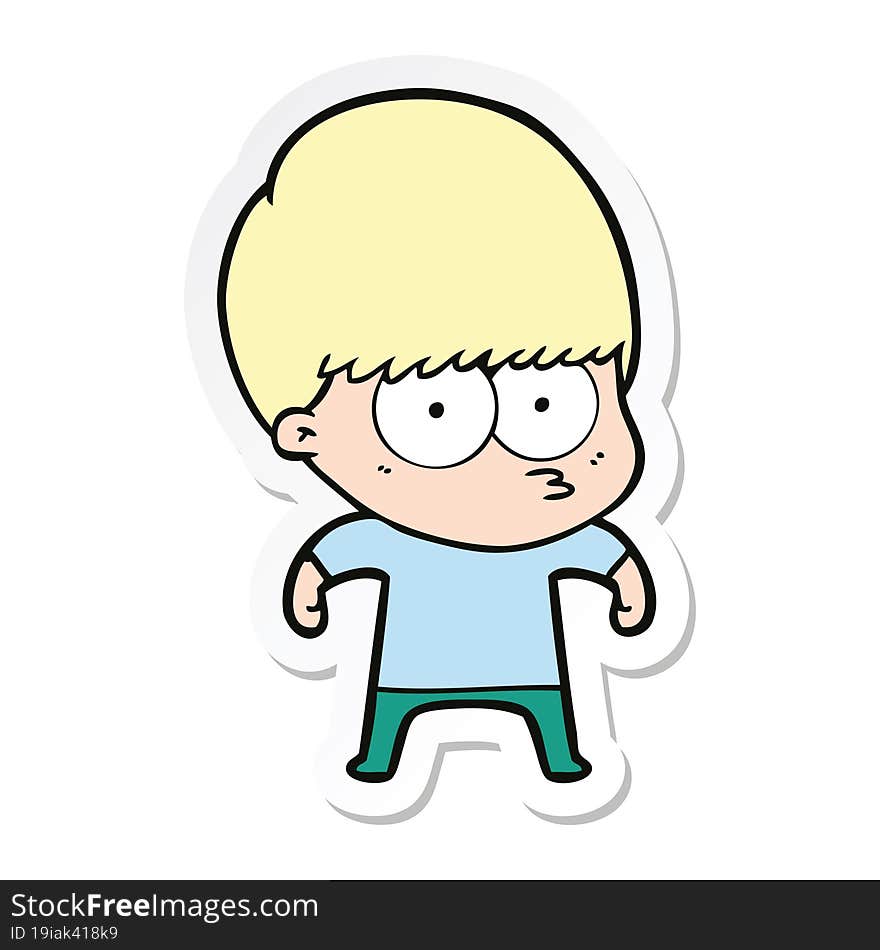 sticker of a nervous cartoon boy