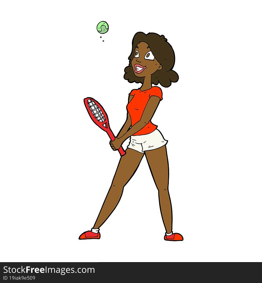 Cartoon Woman Playing Tennis