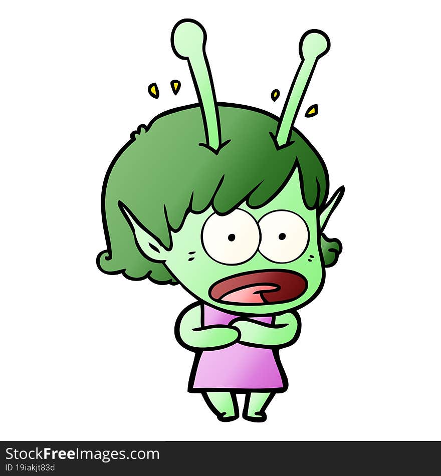 cartoon shocked alien girl. cartoon shocked alien girl