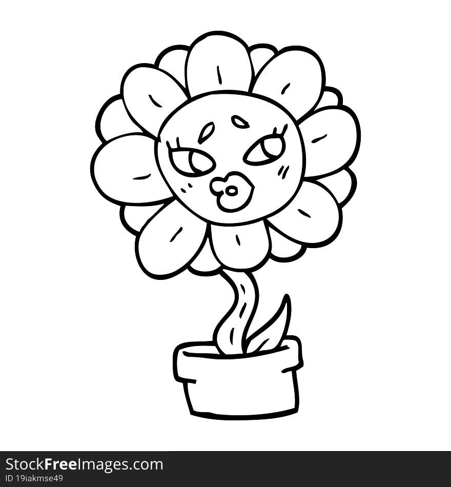 line drawing cartoon flower pot