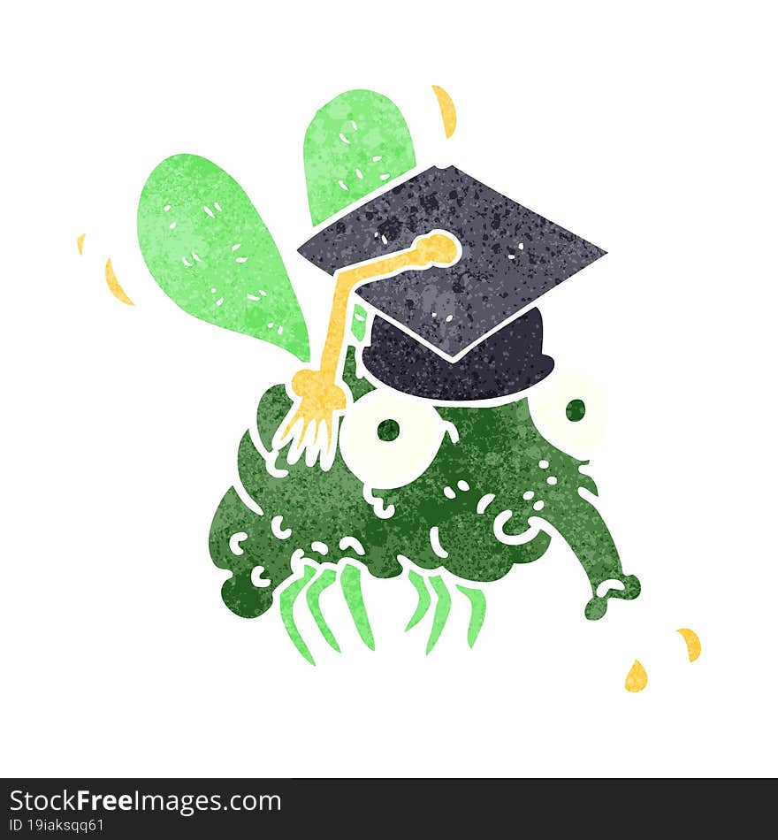 freehand retro cartoon fly graduate