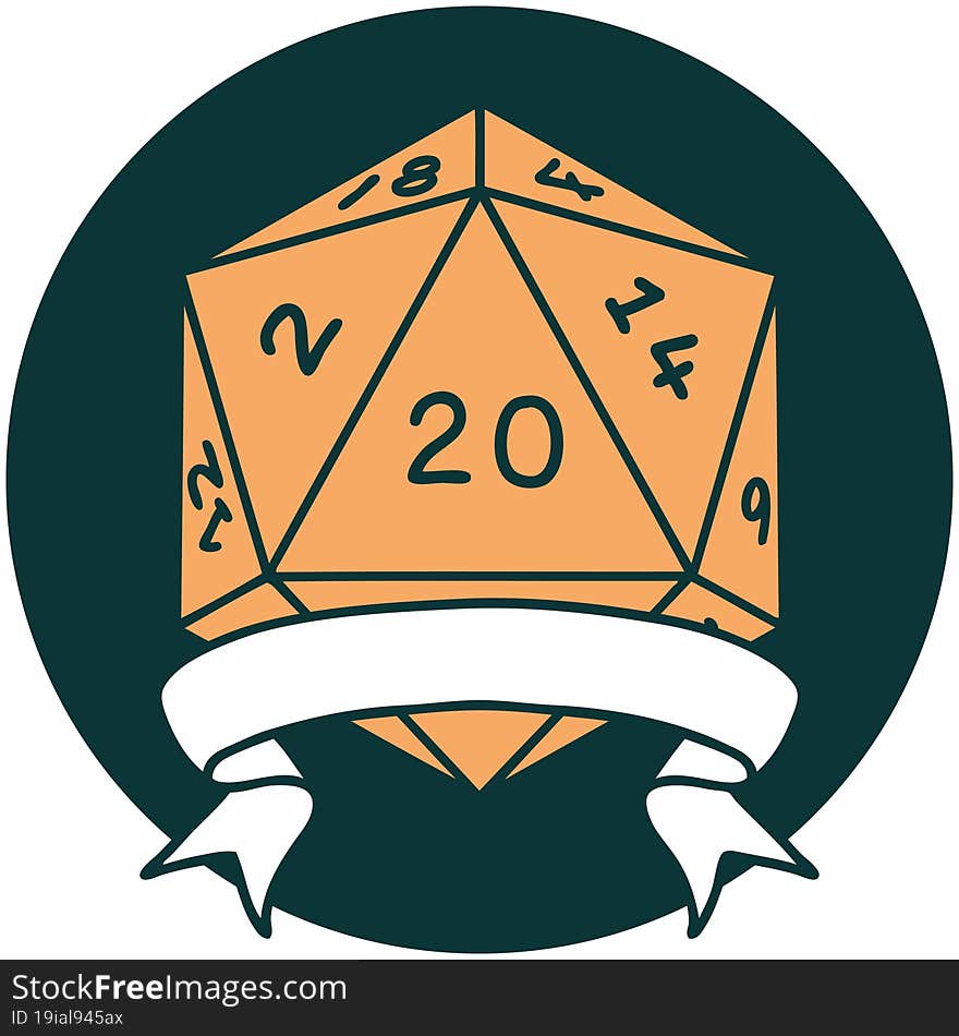 natural 20 critical hit D20 dice roll icon