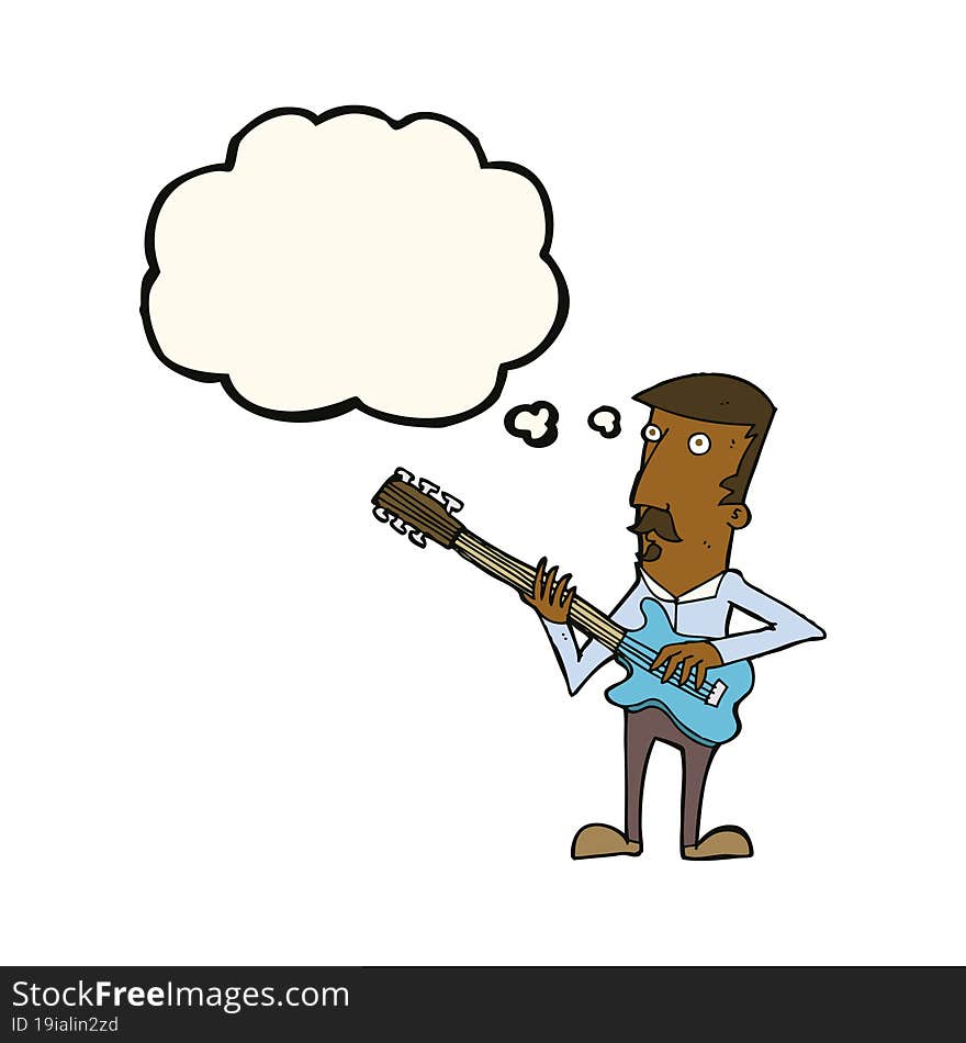 Cartoon Man Playing Electric Guitar With Thought Bubble