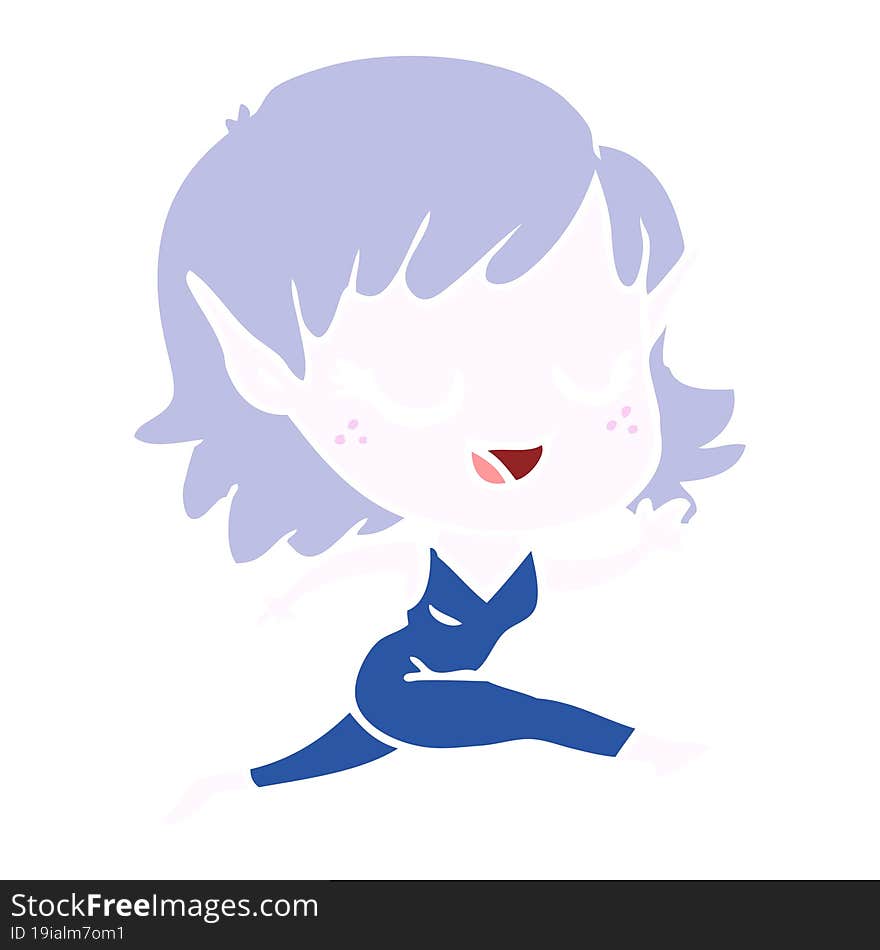 happy flat color style cartoon elf girl running