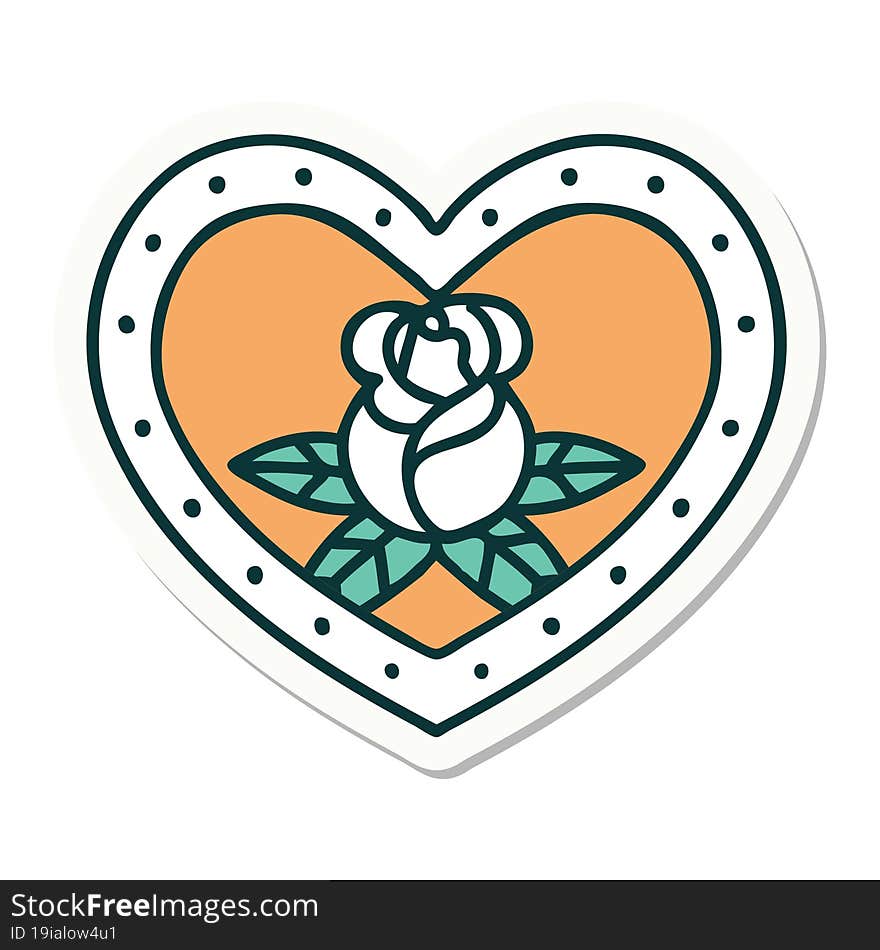 sticker of tattoo in traditional style of a heart and flowers. sticker of tattoo in traditional style of a heart and flowers