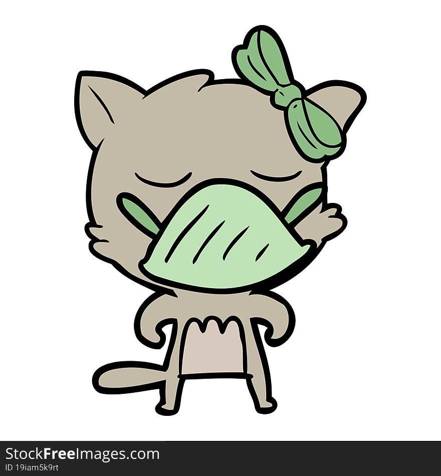 cartoon cat wearing germ mask. cartoon cat wearing germ mask