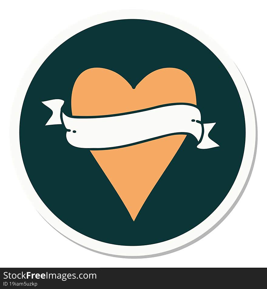 tattoo style sticker of a heart and banner