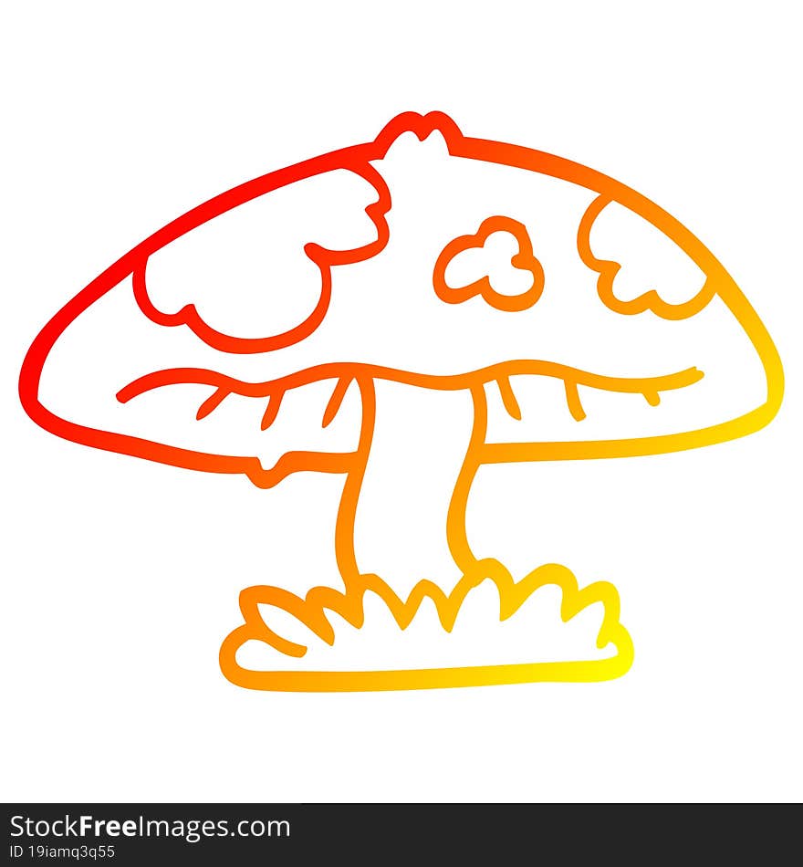 warm gradient line drawing of a cartoon mushroom