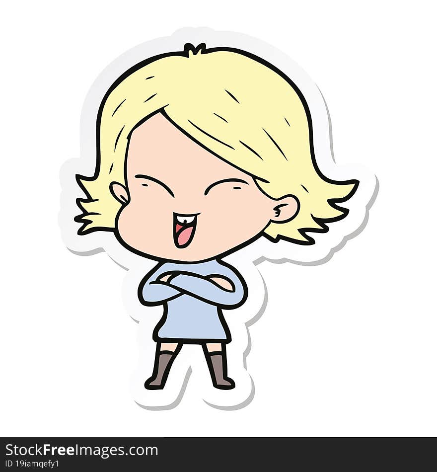 sticker of a happy cartoon girl