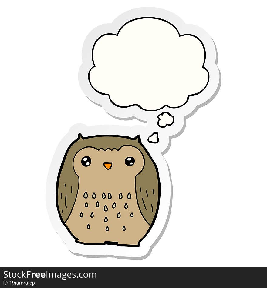 cute cartoon owl and thought bubble as a printed sticker