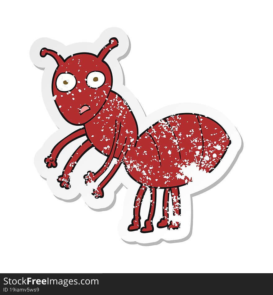 Retro Distressed Sticker Of A Cartoon Ant