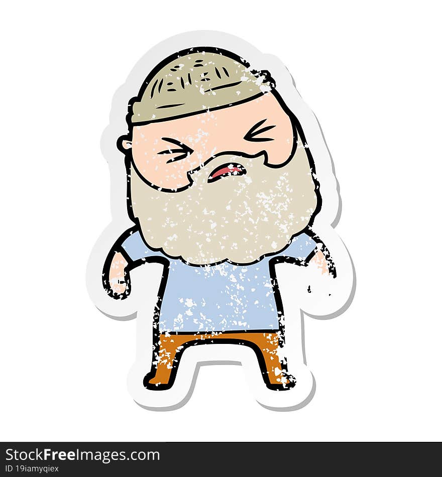 distressed sticker of a cartoon man with beard