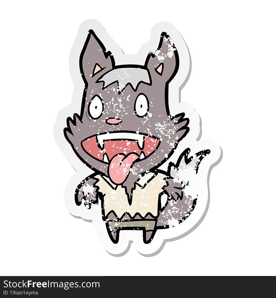 distressed sticker of a cartoon werewolf