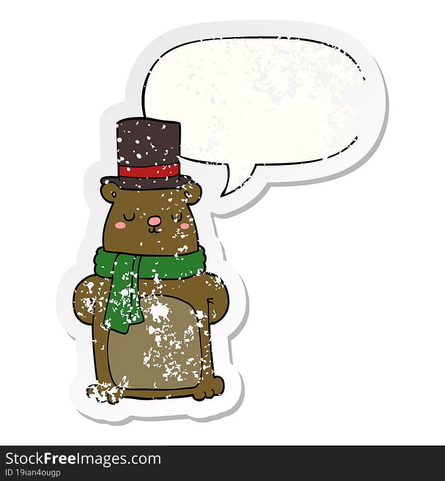 Cartoon Bear And Speech Bubble Distressed Sticker