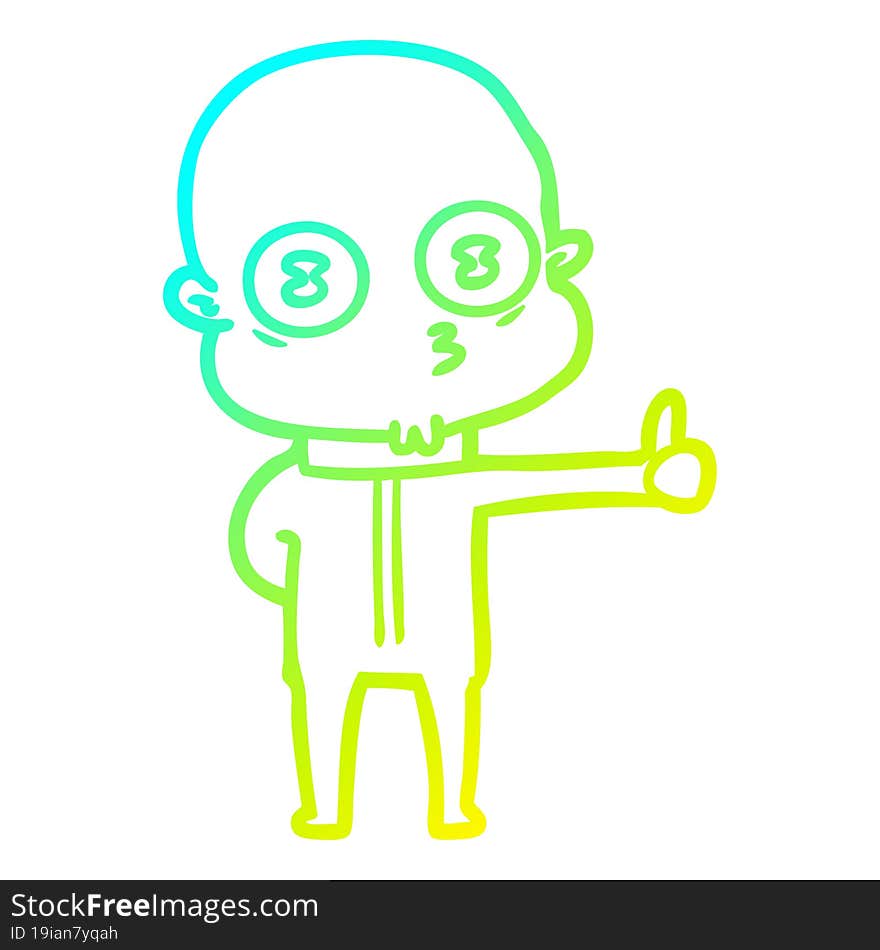 cold gradient line drawing cartoon weird bald spaceman giving thumbs up