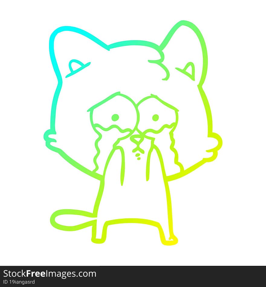 cold gradient line drawing cartoon crying cat