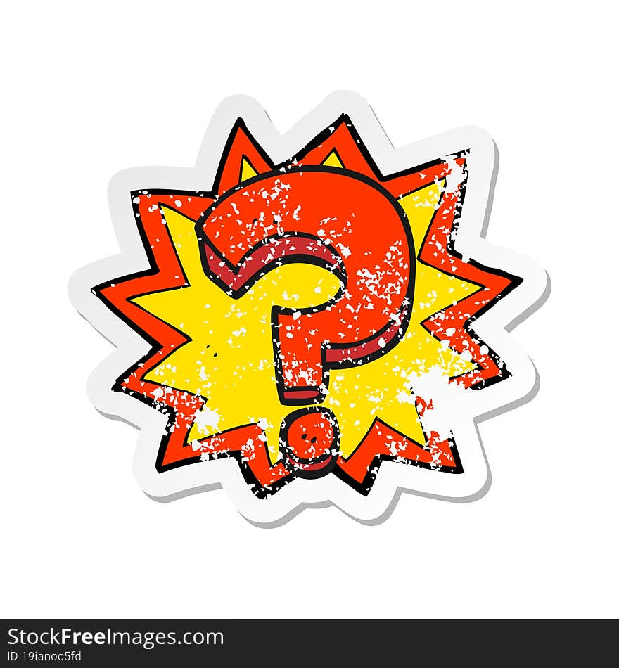 retro distressed sticker of a cartoon question mark