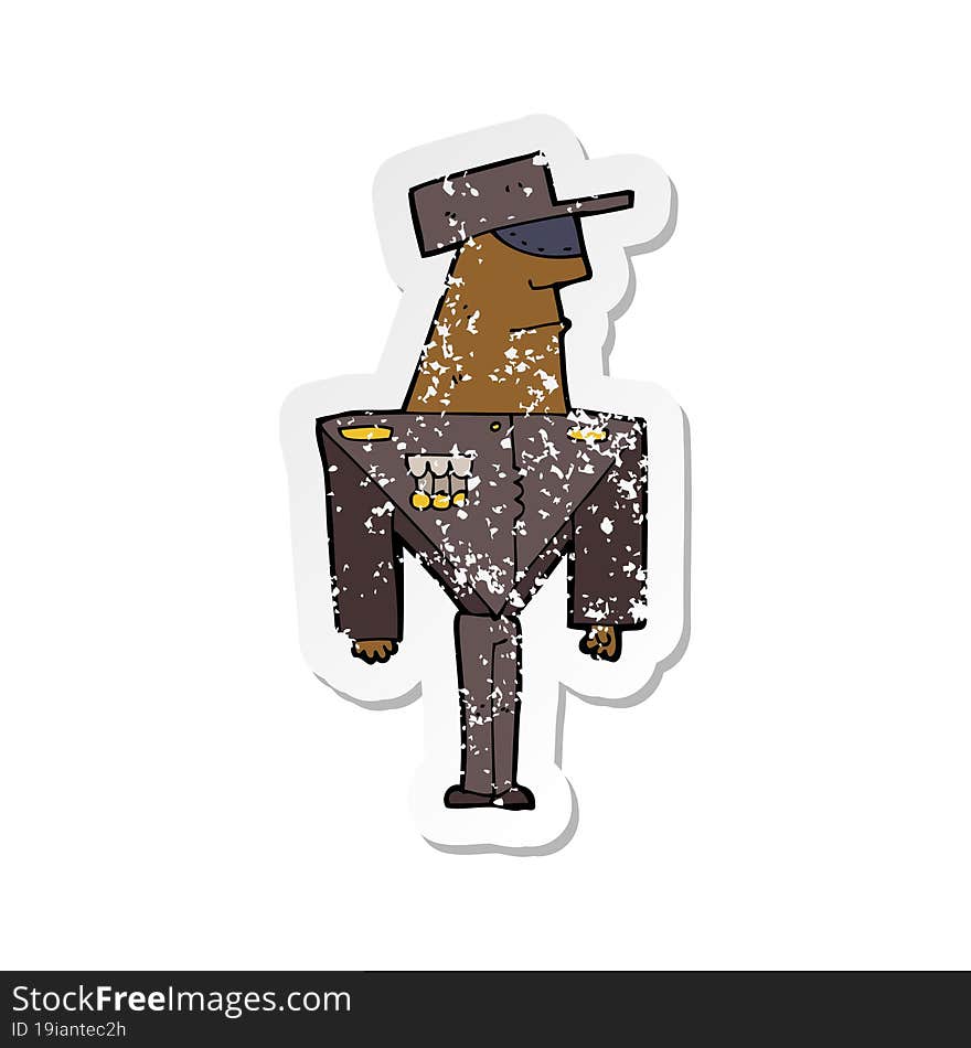 Retro Distressed Sticker Of A Cartoon Guard