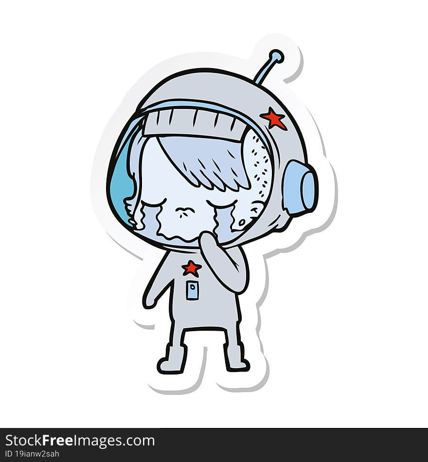 sticker of a cartoon crying astronaut girl