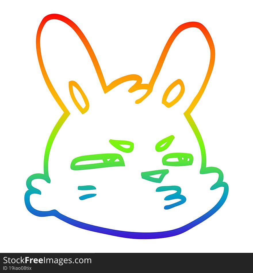 rainbow gradient line drawing of a cartoon moody rabbit