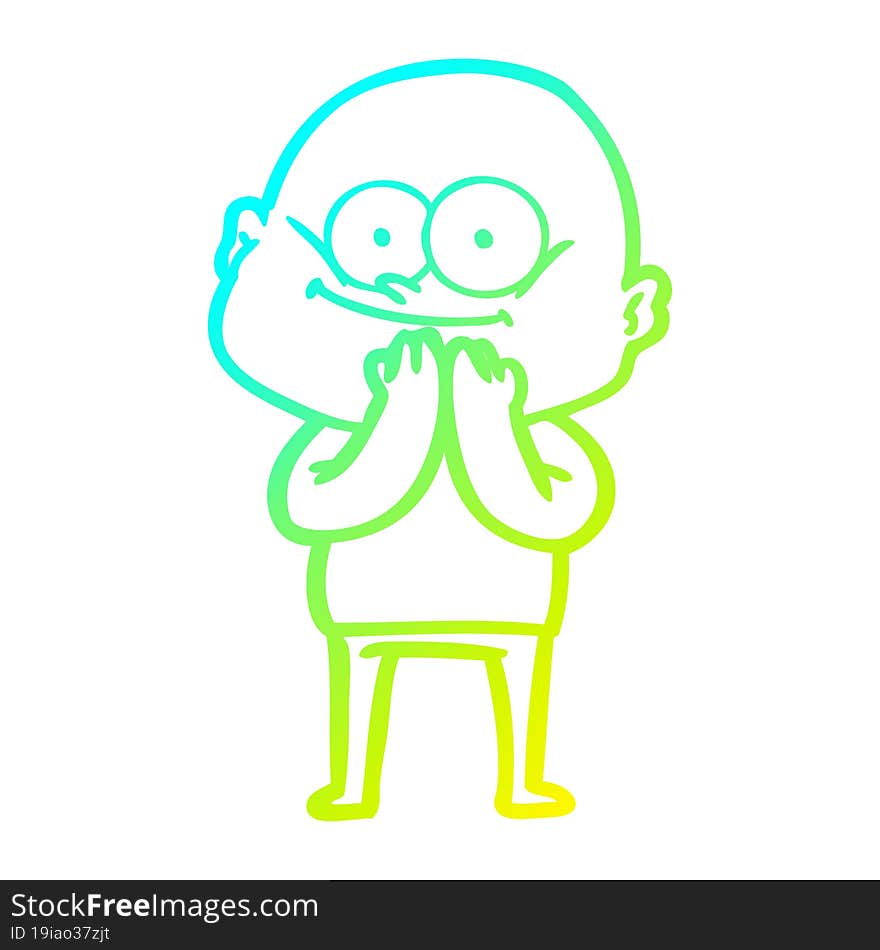 Cold Gradient Line Drawing Cartoon Bald Man Staring