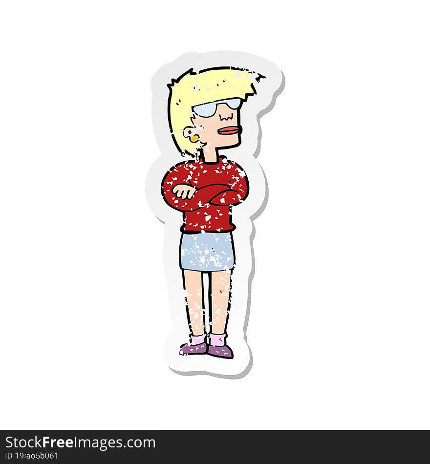 retro distressed sticker of a cartoon annoyed woman