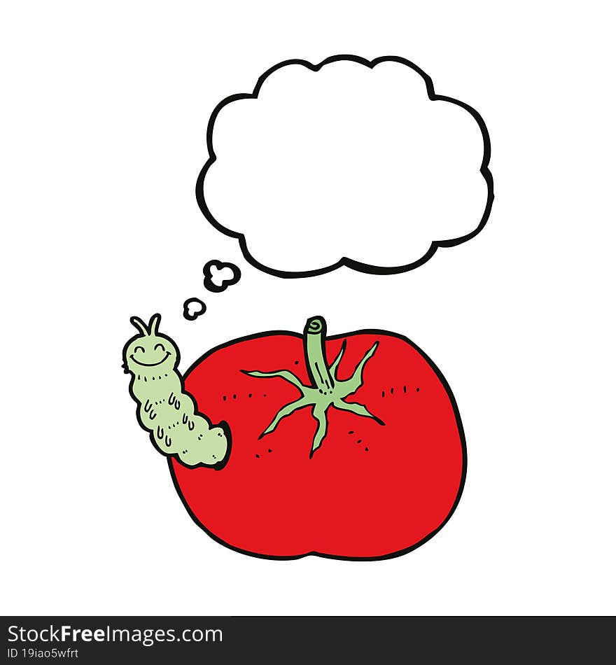 Cartoon Tomato With Bug With Thought Bubble