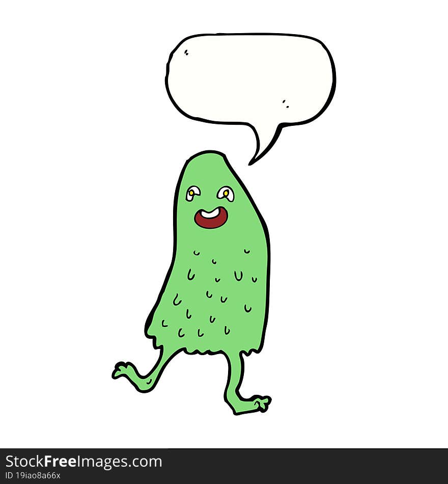 cartoon funny slime monster with speech bubble