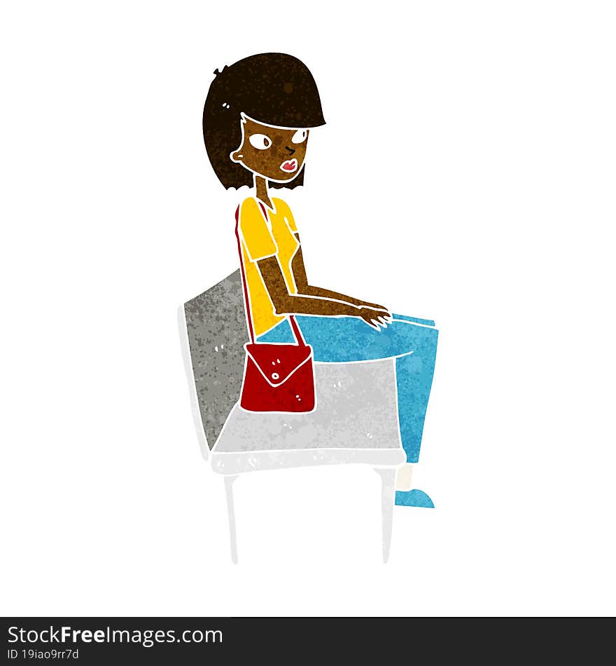 cartoon woman sitting on bench