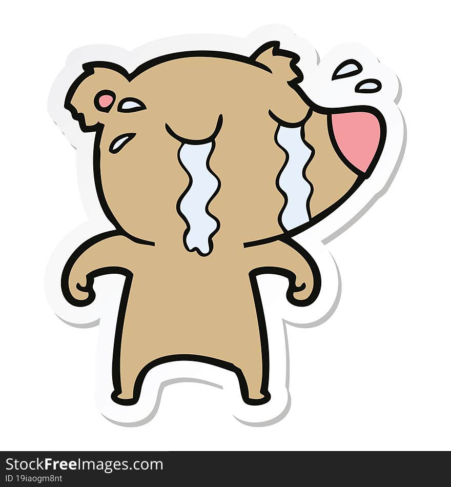 sticker of a cartoon crying bear