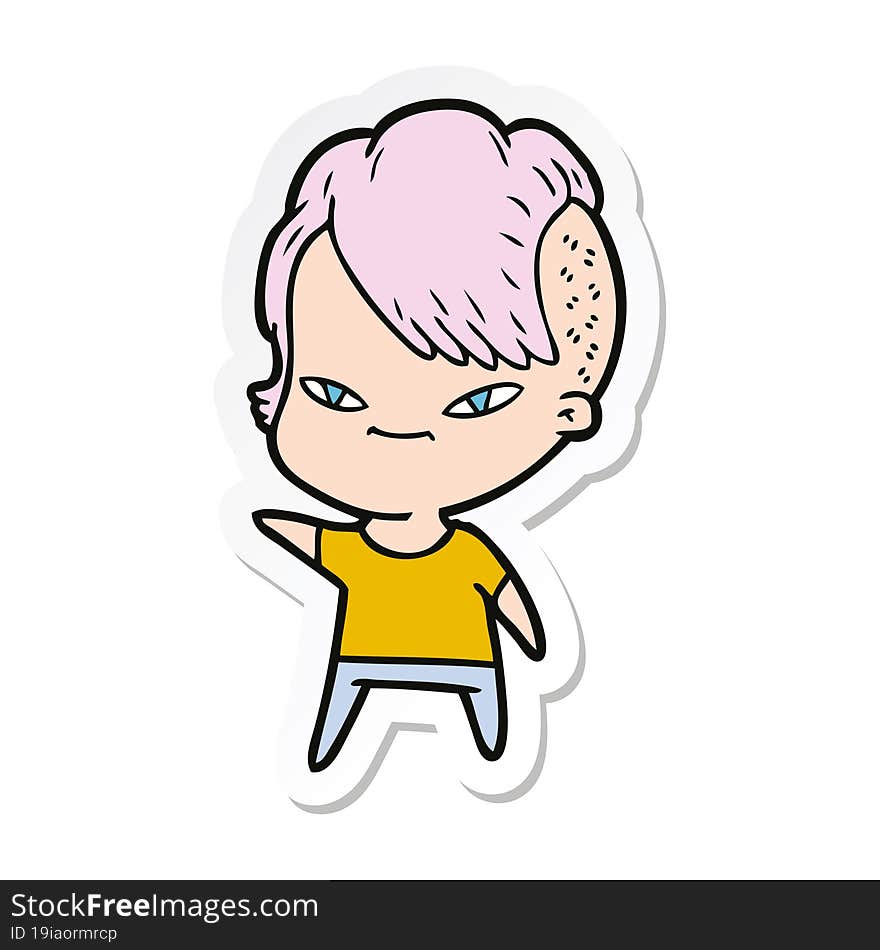 sticker of a cute cartoon girl with hipster haircut